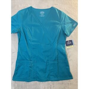 Cherokee Authentic New Women Scrub Top V-Neck Teal Small 3 Pockets